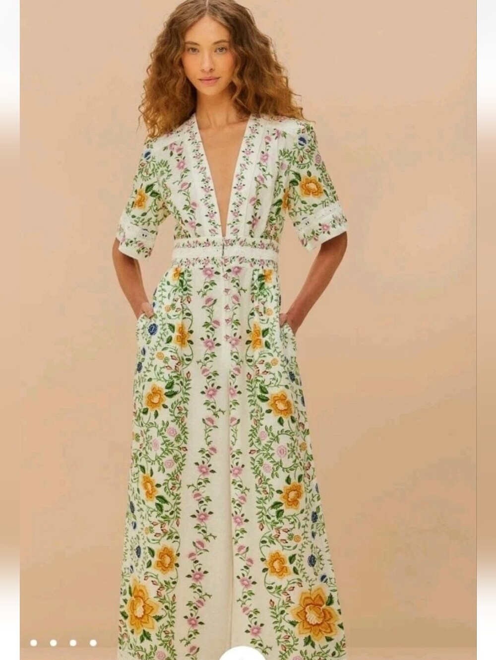 Farm Rio Off White Folk Floral Jumpsuit - Picture 2 of 4